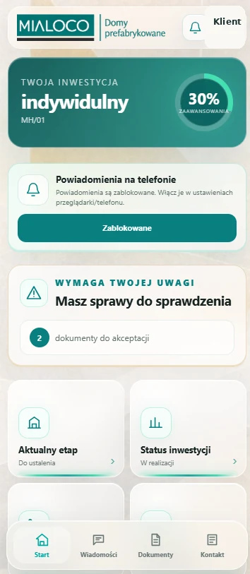 Ekran główny Strefy Klienta MIALOCO