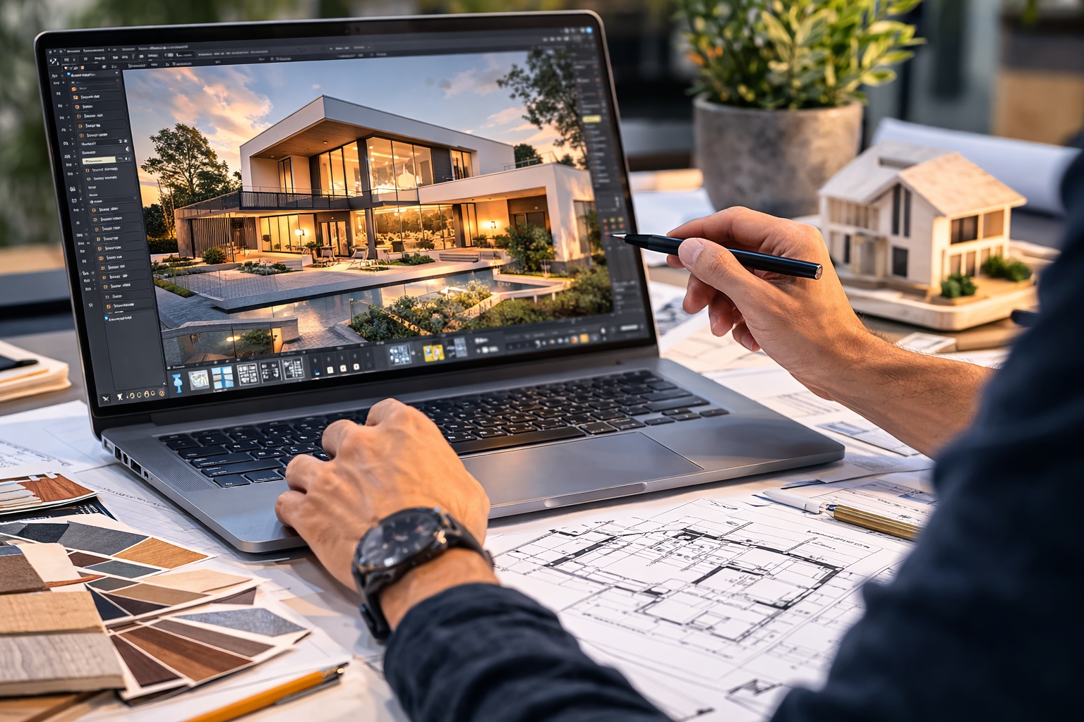 Projekt domu na ekranie laptopa